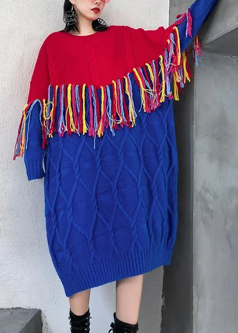 Plus Size Women's Fit - and - Flare Sweater Dresses with Ruffled HemWinter o neck tassel Sweater weather Women blue patchwork red Mujer knitwear Plus Size Women's Fit - and - Flare Sweater Dresses with Ruffled HemWinter o neck tassel Sweater weather Women blue patchwork red Mujer knitwear