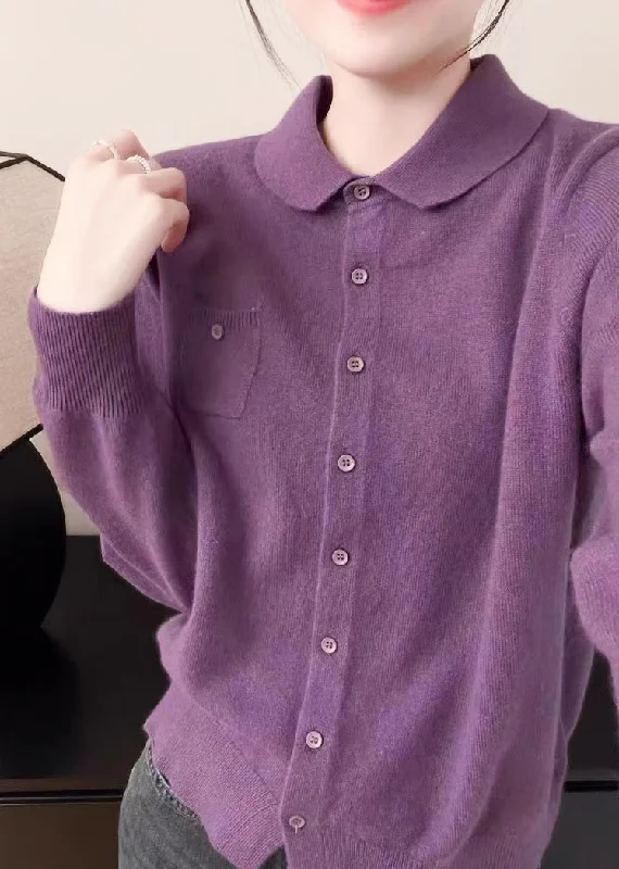Cropped Women's Angora Blend Sweaters for a Trendy LookWomen Purple Peter Pan Collar Button Knit Sweater Fall Cropped Women's Angora Blend Sweaters for a Trendy LookWomen Purple Peter Pan Collar Button Knit Sweater Fall