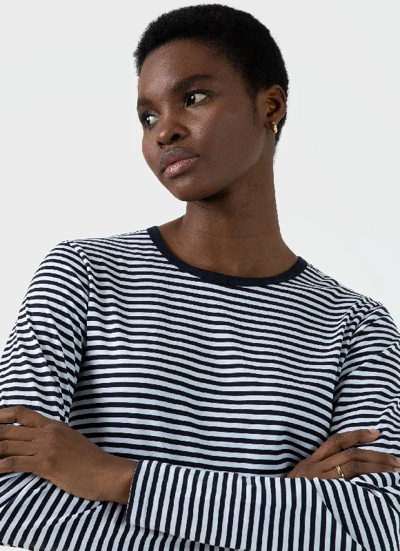 Sleeveless Women T Shirt for Summer ComfortWomen's Long Sleeve Classic T-shirt in White/Navy English Stripe Sleeveless Women T Shirt for Summer ComfortWomen's Long Sleeve Classic T-shirt in White/Navy English Stripe