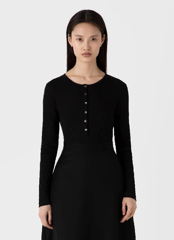 Ringer T Shirt Women with Retro - Inspired StripesWomen's Rib Henley in Black