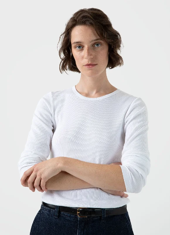 Sleeveless Women T Shirt for Summer ComfortWomen's Ribbed Long Sleeve T-shirt in White Sleeveless Women T Shirt for Summer ComfortWomen's Ribbed Long Sleeve T-shirt in White