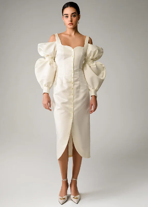 Halter Neck Women Dress to Show Off the Shoulders and NecklineIVORY PUFF SLEEVES DRESS Halter Neck Women Dress to Show Off the Shoulders and NecklineIVORY PUFF SLEEVES DRESS