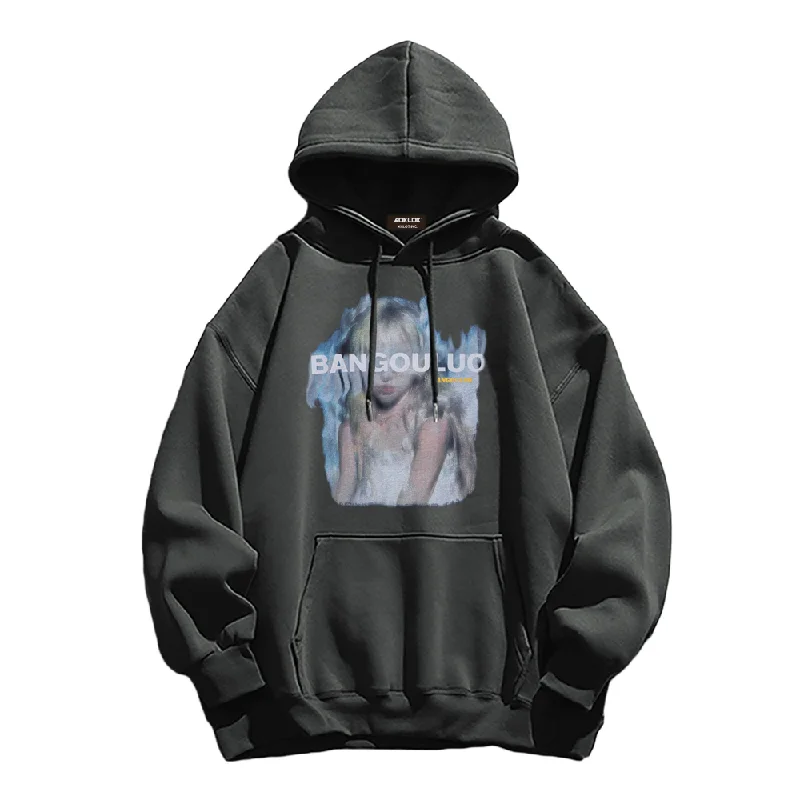 Women's zip - front sweatshirt with contrast stitching for a sporty aestheticAngel Girl Print Hoodie
