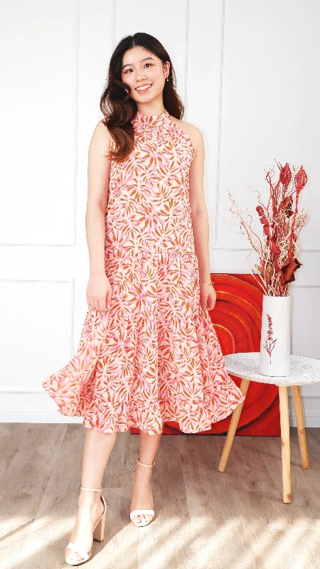 Lace - Embellished Women Dress for an Elegant and Sophisticated AppearanceAyelet Halter Neck Printed Tiers Dress Lace - Embellished Women Dress for an Elegant and Sophisticated AppearanceAyelet Halter Neck Printed Tiers Dress