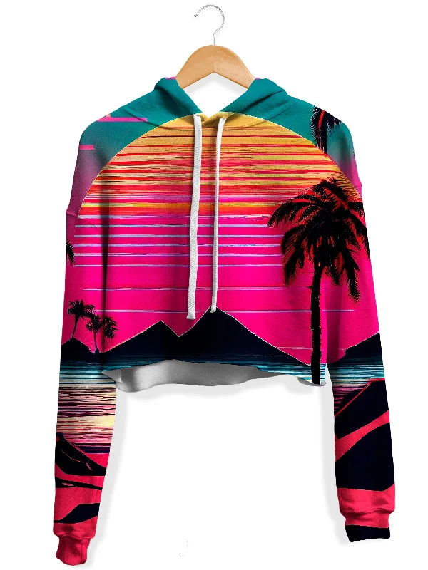 Beach Sunset Fleece Crop Hoodie