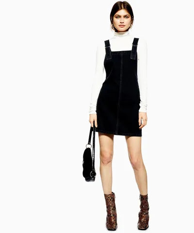 Black Denim Pinafore Dress