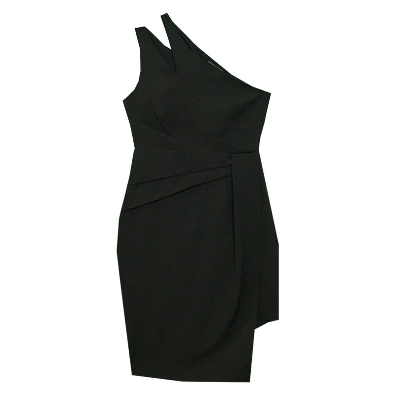 Black One Shoulder Asymmetric Bodycon Dress