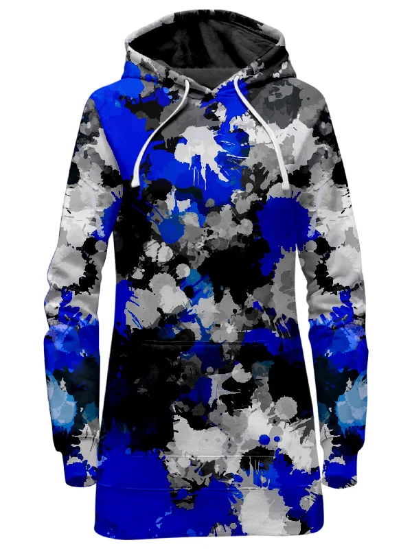 Women's hoodie with a detachable hood for customizable stylingBlue and Grey Paint Splatter Hoodie Dress Women's hoodie with a detachable hood for customizable stylingBlue and Grey Paint Splatter Hoodie Dress