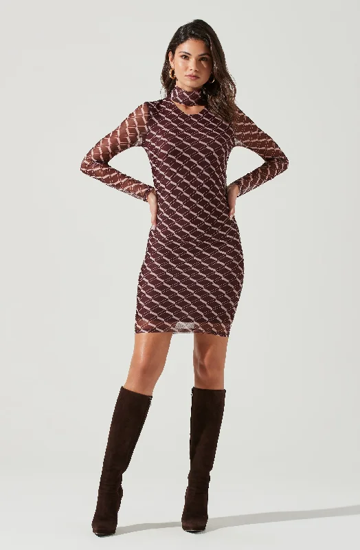 Mermaid - Style Women Dress with a Fitted Silhouette for Special OccasionsBryn High Neck Cutout Long Sleeve Mini Dress Mermaid - Style Women Dress with a Fitted Silhouette for Special OccasionsBryn High Neck Cutout Long Sleeve Mini Dress