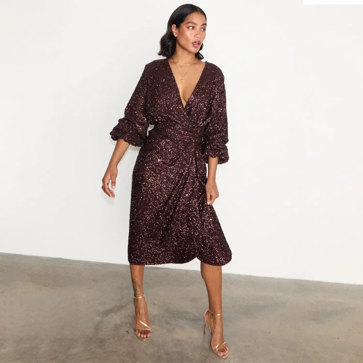 Off - the - Shoulder Women Dress for a Romantic and Feminine LookChocolate Sequin Vienna Dress Off - the - Shoulder Women Dress for a Romantic and Feminine LookChocolate Sequin Vienna Dress