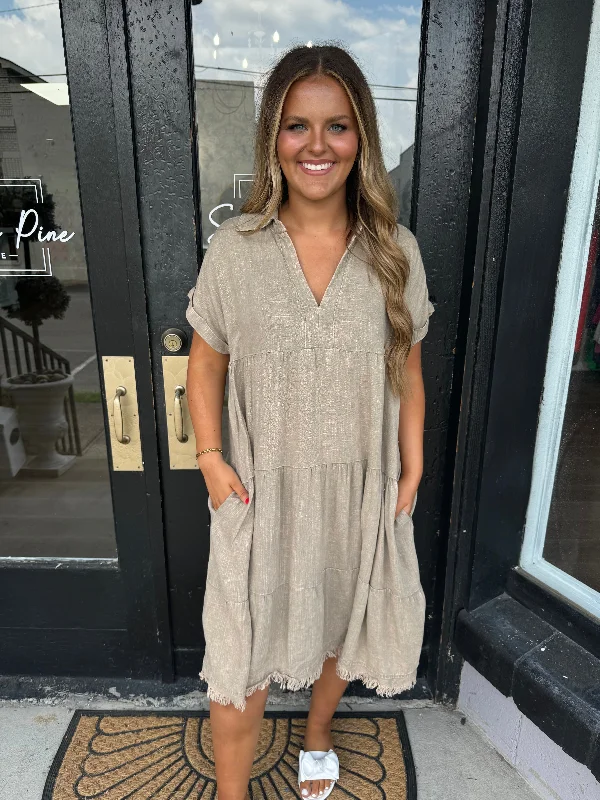 Beige washed linen dress