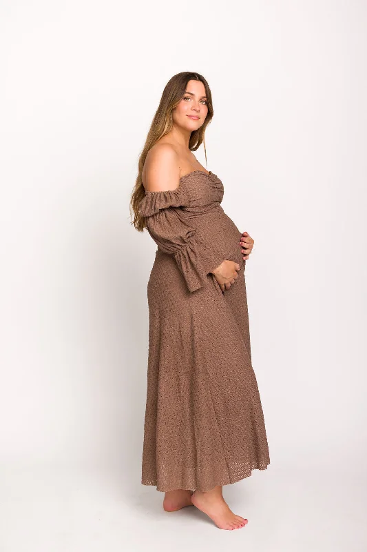 Corrine Tiered Sleeve Maxi Dress with Pockets in Deep Mocha - Bump Friendly - Restocking Mid November