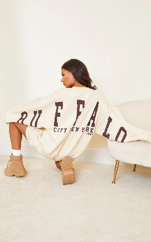 Cream Buffalo N.Y Slogan Sweat Jumper Dress