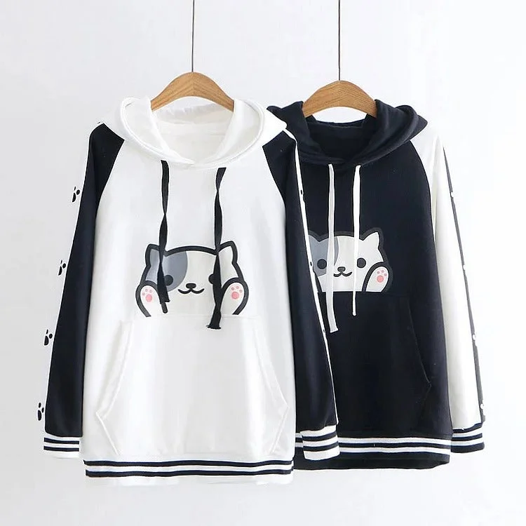 Women's hoodie with a kangaroo pocket and a pom - pom drawstring for added charmCuddle-Worthy Comfort: Kawaii Cartoon Kitty Paw Print Hoodie - Snuggle Up in Style! ?? Women's hoodie with a kangaroo pocket and a pom - pom drawstring for added charmCuddle-Worthy Comfort: Kawaii Cartoon Kitty Paw Print Hoodie - Snuggle Up in Style! ??