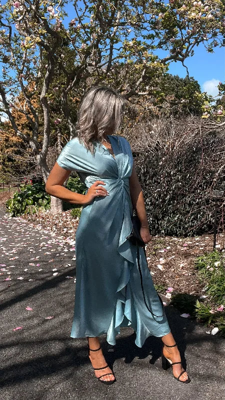 Mini Women Dress with a Short Hem for a Young and Trendy StyleCelebration by Shine On Aster Twist Dress Duck Egg Blue