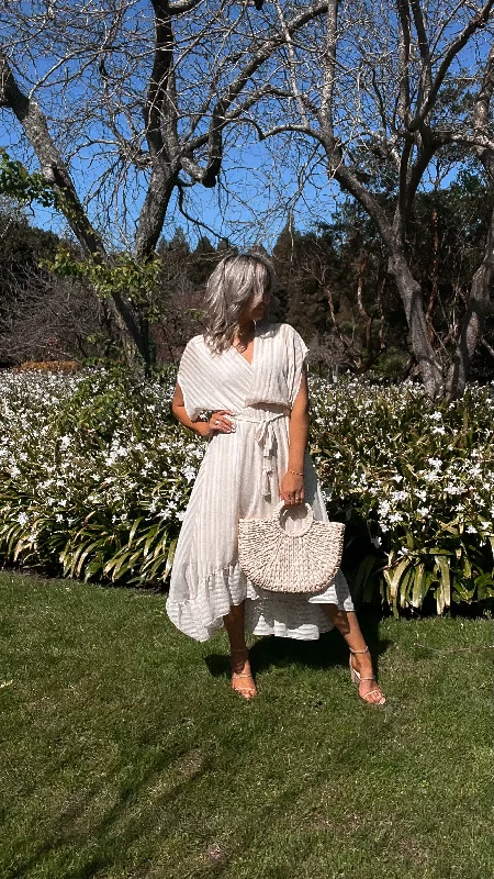 Plus Size Women Dress with a Flattering A - Line Cut for Comfort and StyleCelebration by Shine On Halsey Midi Dress Cream Plus Size Women Dress with a Flattering A - Line Cut for Comfort and StyleCelebration by Shine On Halsey Midi Dress Cream