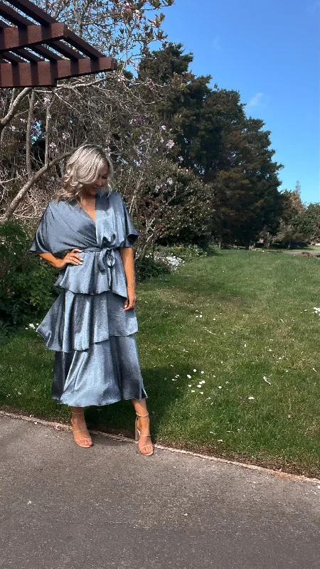 Pleated Women Dress with a Timeless and Elegant TextureCelebration by Shine On Marissa Midi Dress Stormy Grey Pleated Women Dress with a Timeless and Elegant TextureCelebration by Shine On Marissa Midi Dress Stormy Grey
