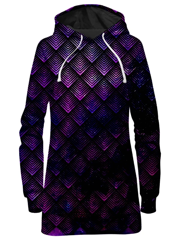 Women's long - sleeve cropped sweatshirt with ribbed cuffs for a snug fitGalactic Dragon Scale Purple Hoodie Dress