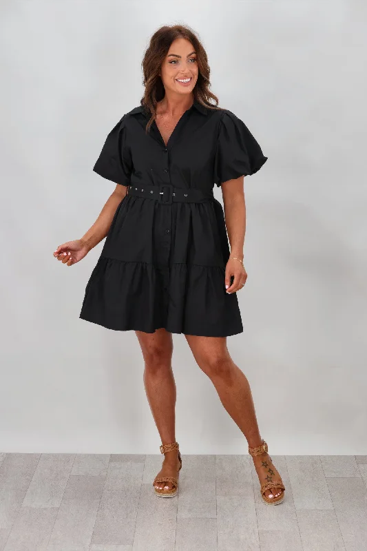 Ruffled Women Dress with Multiple Layers for a Playful and Girly StyleGrace & Co Theon Belted Cotton Dress Black Ruffled Women Dress with Multiple Layers for a Playful and Girly StyleGrace & Co Theon Belted Cotton Dress Black
