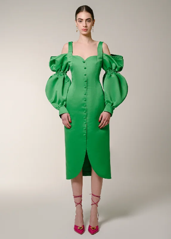 Ball Gown Women Dress with a Full Skirt for a Princess - like LookGREEN PUFF SLEEVES DRESS Ball Gown Women Dress with a Full Skirt for a Princess - like LookGREEN PUFF SLEEVES DRESS