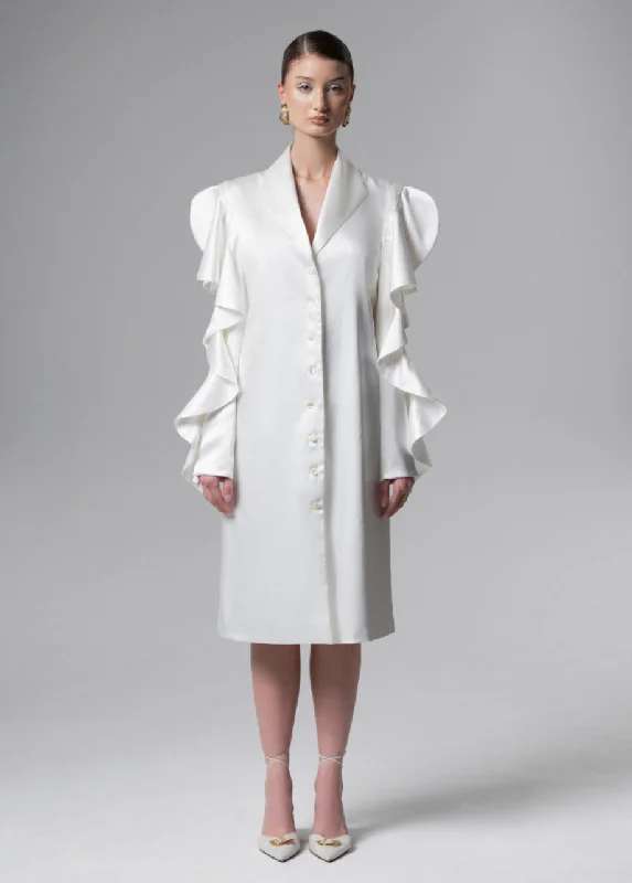 Sheath Women Dress with a Tailored Fit for a Professional LookIVORY RUFFLE-SLEEVE DRESS Sheath Women Dress with a Tailored Fit for a Professional LookIVORY RUFFLE-SLEEVE DRESS