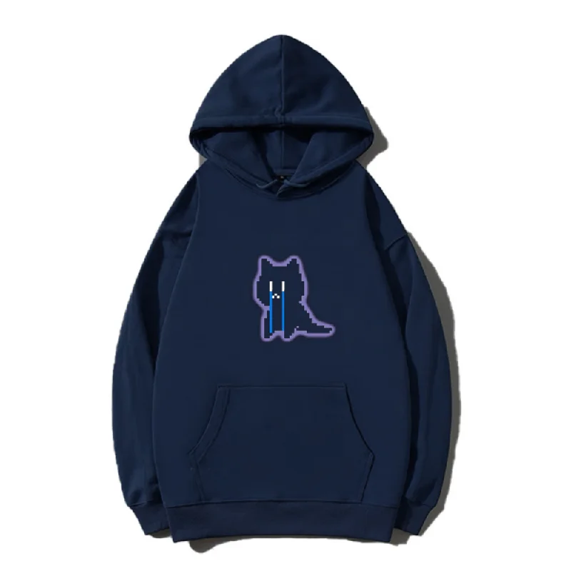Women's quarter - zip sweatshirt made of organic cotton for eco - conscious fashionJapanese Sad Cat Print Hoodie Women's quarter - zip sweatshirt made of organic cotton for eco - conscious fashionJapanese Sad Cat Print Hoodie