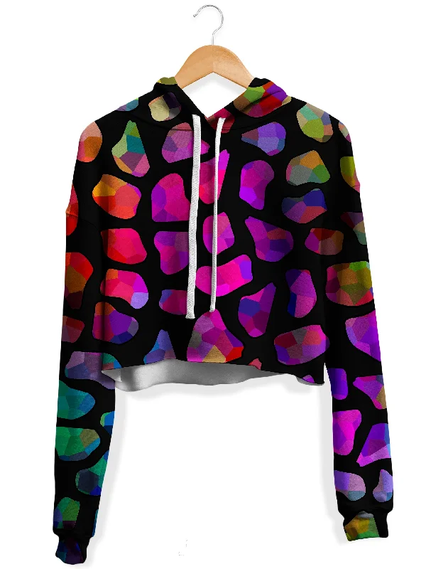 Women's cropped sweatshirt with a slogan graphic for a fun and expressive lookJewel Giraffe Spots Fleece Crop Hoodie Women's cropped sweatshirt with a slogan graphic for a fun and expressive lookJewel Giraffe Spots Fleece Crop Hoodie