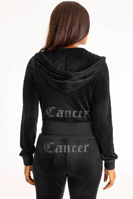 Women's zip - up sweatshirt in pastel blue for a soft and stylish outfitCancer Big Bling Velour Hoodie Women's zip - up sweatshirt in pastel blue for a soft and stylish outfitCancer Big Bling Velour Hoodie
