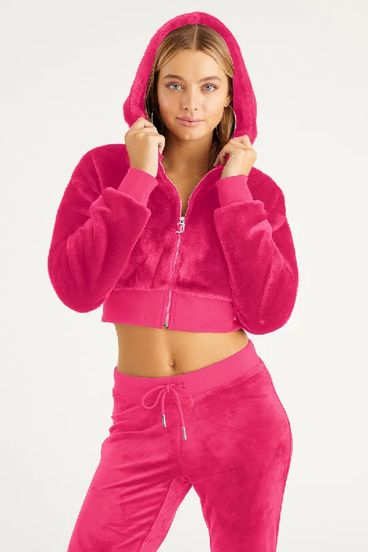 Women's hoodie with a glittery print for a glamorous and sparkly appearanceCropped Faux Fur Jacket