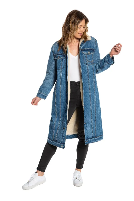 Women's crew - neck sweatshirt in a heather gray shade for a classic and versatile optionFaux Sherpa Lined Trucker Jean Jacket