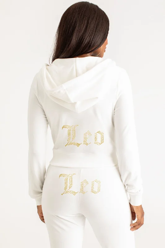 Women's oversized cropped hoodie with drawstrings for a trendy lookLeo Big Bling Velour Hoodie Women's oversized cropped hoodie with drawstrings for a trendy lookLeo Big Bling Velour Hoodie