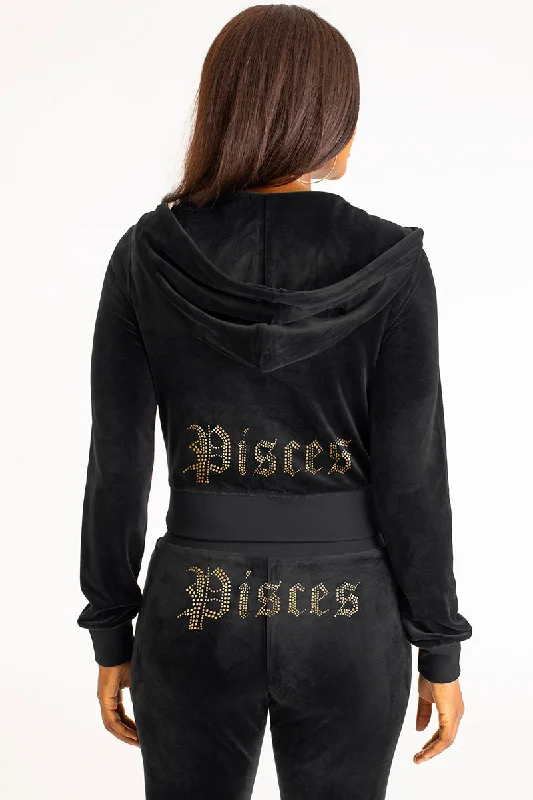 Women's zip - front sweatshirt with contrast stitching for a sporty aestheticPisces Big Bling Velour Hoodie Women's zip - front sweatshirt with contrast stitching for a sporty aestheticPisces Big Bling Velour Hoodie