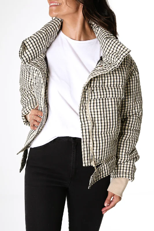 Women's bomber jackets with a holographic finish for a futuristic and eye - catching lookKamara Gingham Puffer Multi Women's bomber jackets with a holographic finish for a futuristic and eye - catching lookKamara Gingham Puffer Multi