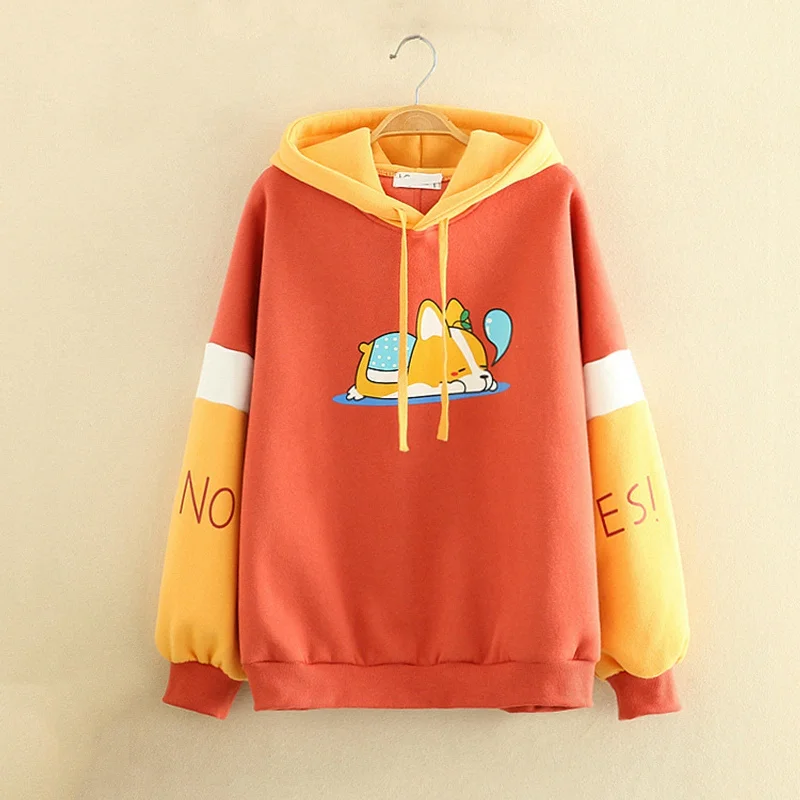 Women's cropped sweatshirt with a lace - trimmed hem for a romantic lookKawaii Canine Charm: Japanese Style Puppy Colorblock Hoodie ?? Women's cropped sweatshirt with a lace - trimmed hem for a romantic lookKawaii Canine Charm: Japanese Style Puppy Colorblock Hoodie ??