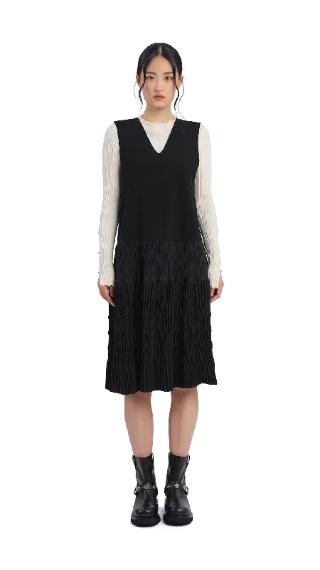 Sleeveless Women Dress in Bright Colors for Summer PartiesOlive Pleated Dress