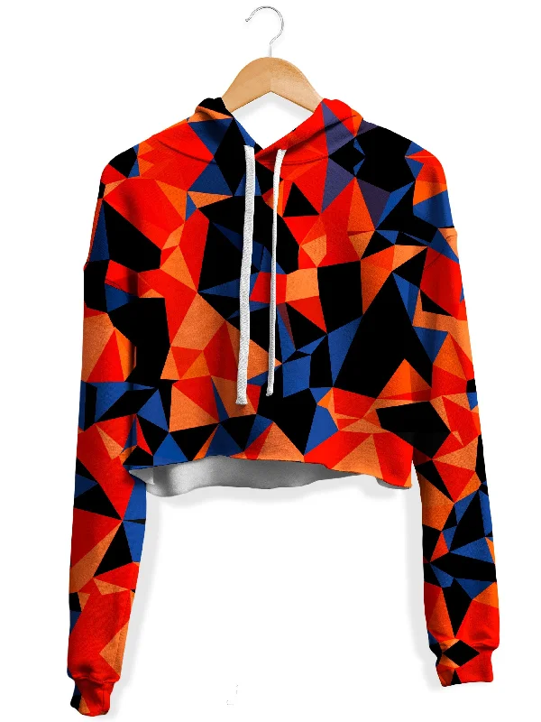 Women's hoodie with a detachable hood for customizable stylingOrange and Black Geo Fleece Crop Hoodie