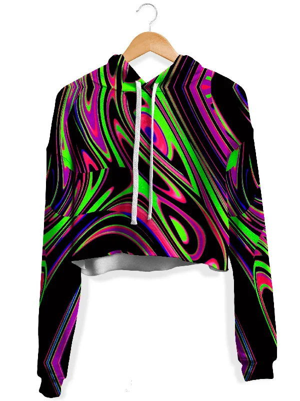 Women's fleece - lined hoodie with thumbholes for warmth in winterPink and Green Blackout Drip Fleece Crop Hoodie