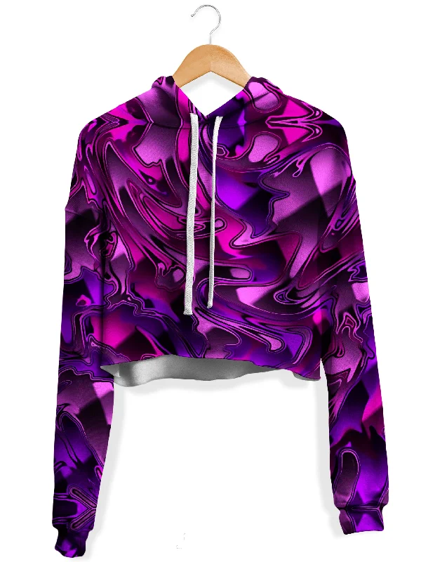 Women's hoodie with a kangaroo pocket and a pom - pom drawstring for added charmPink and Purple Chromatic Melt Fleece Crop Hoodie