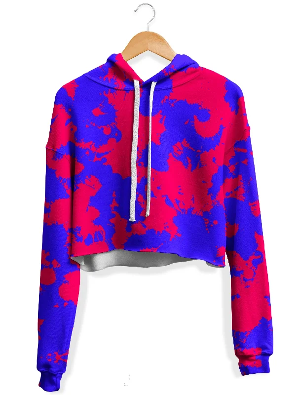 Women's pullover hoodie with a side slit for a modern and relaxed fitPink and Violet Paint Splatter Fleece Crop Hoodie