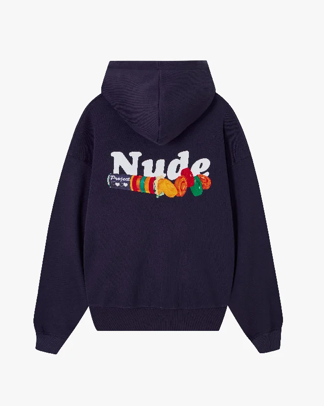Women's graphic - printed sweatshirt featuring floral patterns for a feminine touchCHÉRIE HOOD NAVY