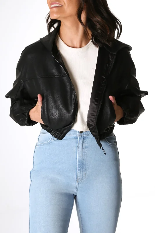 Women's bomber jackets with floral embroidery for a feminine and unique designPleather Driver Jacket Black Women's bomber jackets with floral embroidery for a feminine and unique designPleather Driver Jacket Black