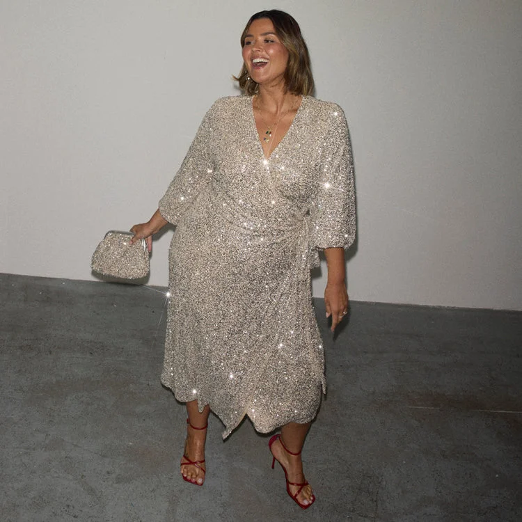 Little Black Women Dress with Sequins for a Glamorous Night OutSilver Sequin Kira Wrap Dress Little Black Women Dress with Sequins for a Glamorous Night OutSilver Sequin Kira Wrap Dress