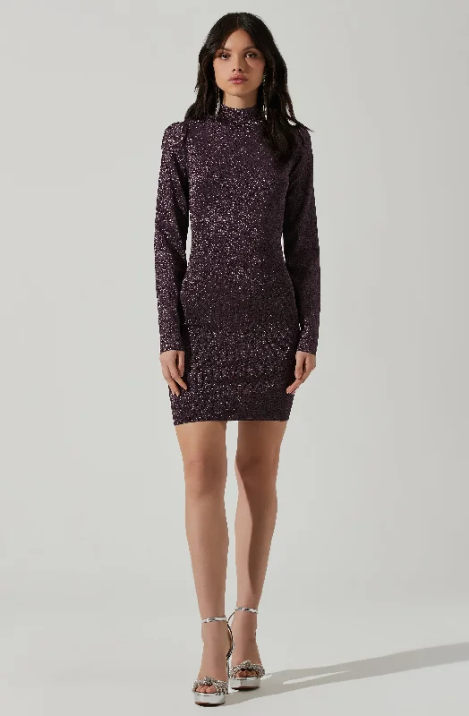 Pleated Women Dress with a Timeless and Elegant TextureTillie Metallic Mock Neck Mini Dress