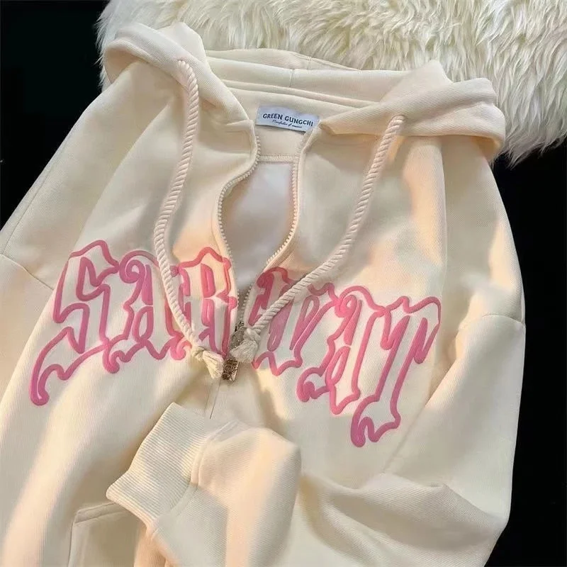 Women's oversized cropped hoodie with drawstrings for a trendy lookUrban Edge Elegance: Goth Retro Letter Print Hoodie - Embrace Street Style Sophistication! ?️?
