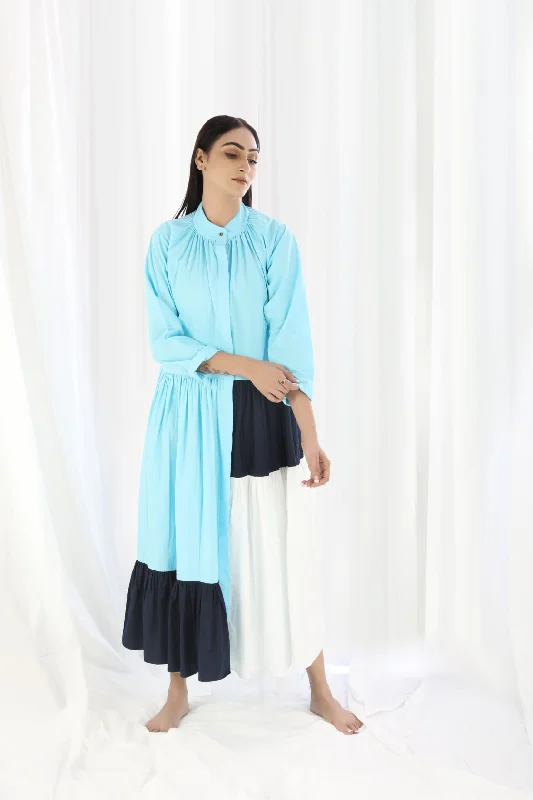 Pleated Women Dress with a Timeless and Elegant Texture Pleated Women Dress with a Timeless and Elegant Texture Light Blue Gather Neck panel Dress Pleated Women Dress with a Timeless and Elegant Texture Pleated Women Dress with a Timeless and Elegant Texture Light Blue Gather Neck panel Dress