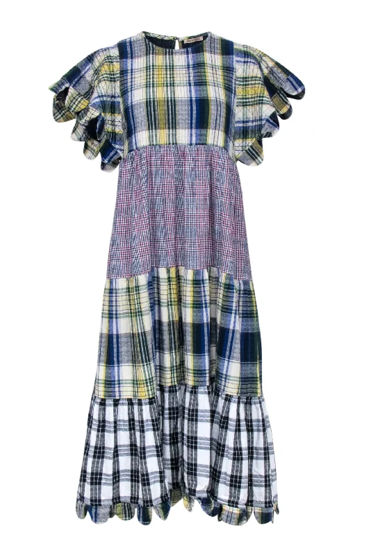 Sheath Women Dress with a Tailored Fit for a Professional Look Sheath Women Dress with a Tailored Fit for a Professional Look Stella Nova - Blue & Multicolor Mixed Plaid Print Tiered Midi Dress Sz 4