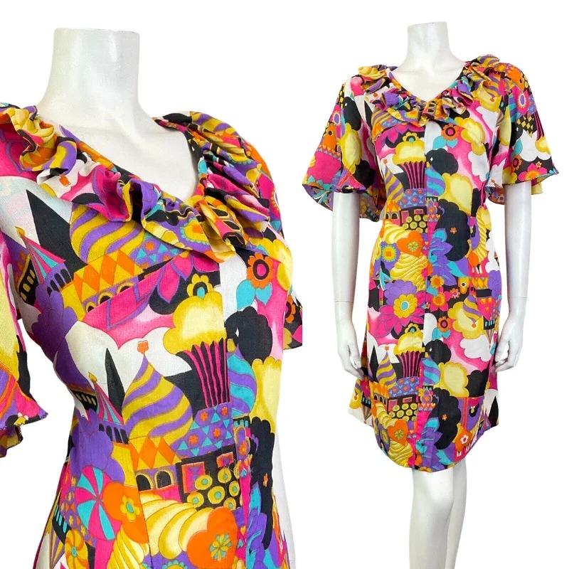 Ball Gown Women Dress with a Full Skirt for a Princess - like Look Ball Gown Women Dress with a Full Skirt for a Princess - like Look VINTAGE 60s 70s 90s PURPLE YELLOW BLACK PSYCHEDELIC CASTLE FANTASY MOD DRESS 14