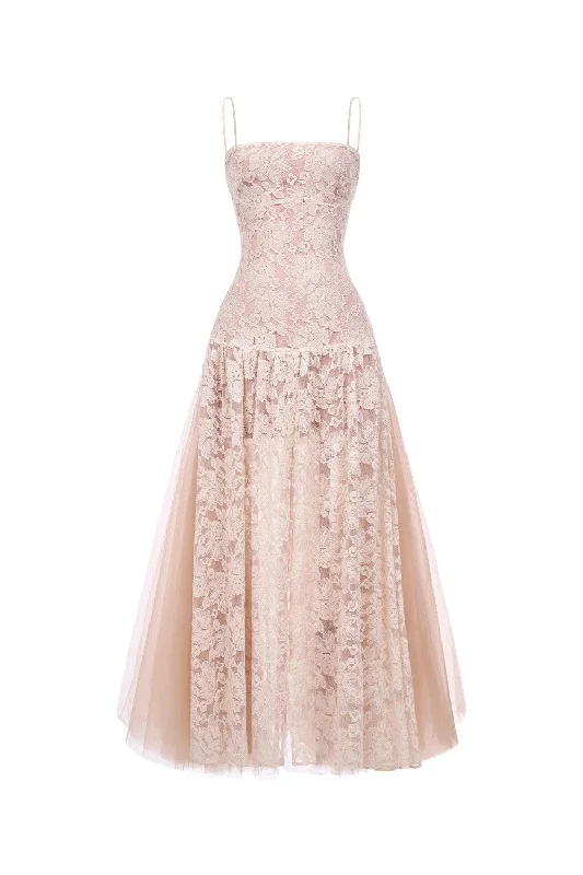 Maxi dresses with pom - pom trims for a playful and festive lookCinderella Drop Waist Spaghetti Strap Mesh Lace Maxi Dress Maxi dresses with pom - pom trims for a playful and festive lookCinderella Drop Waist Spaghetti Strap Mesh Lace Maxi Dress