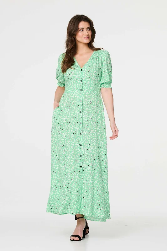 Maxi dresses with off - the - shoulder styles for a romantic and breezy lookDitsy Floral 1/2 Puff Sleeve Maxi Dress