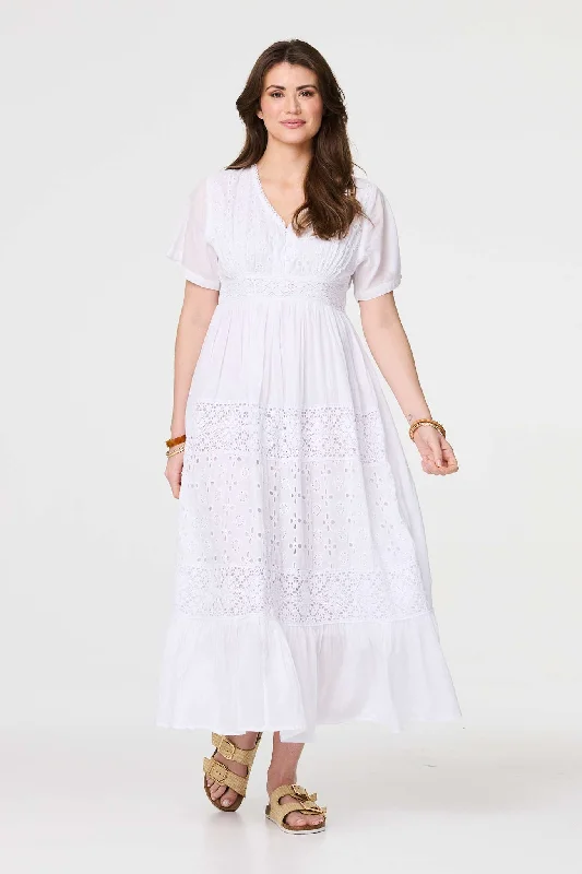 Maxi dresses with patchwork designs for a one - of - a - kind styleBroderie Anglaise Short Sleeve Dress Maxi dresses with patchwork designs for a one - of - a - kind styleBroderie Anglaise Short Sleeve Dress